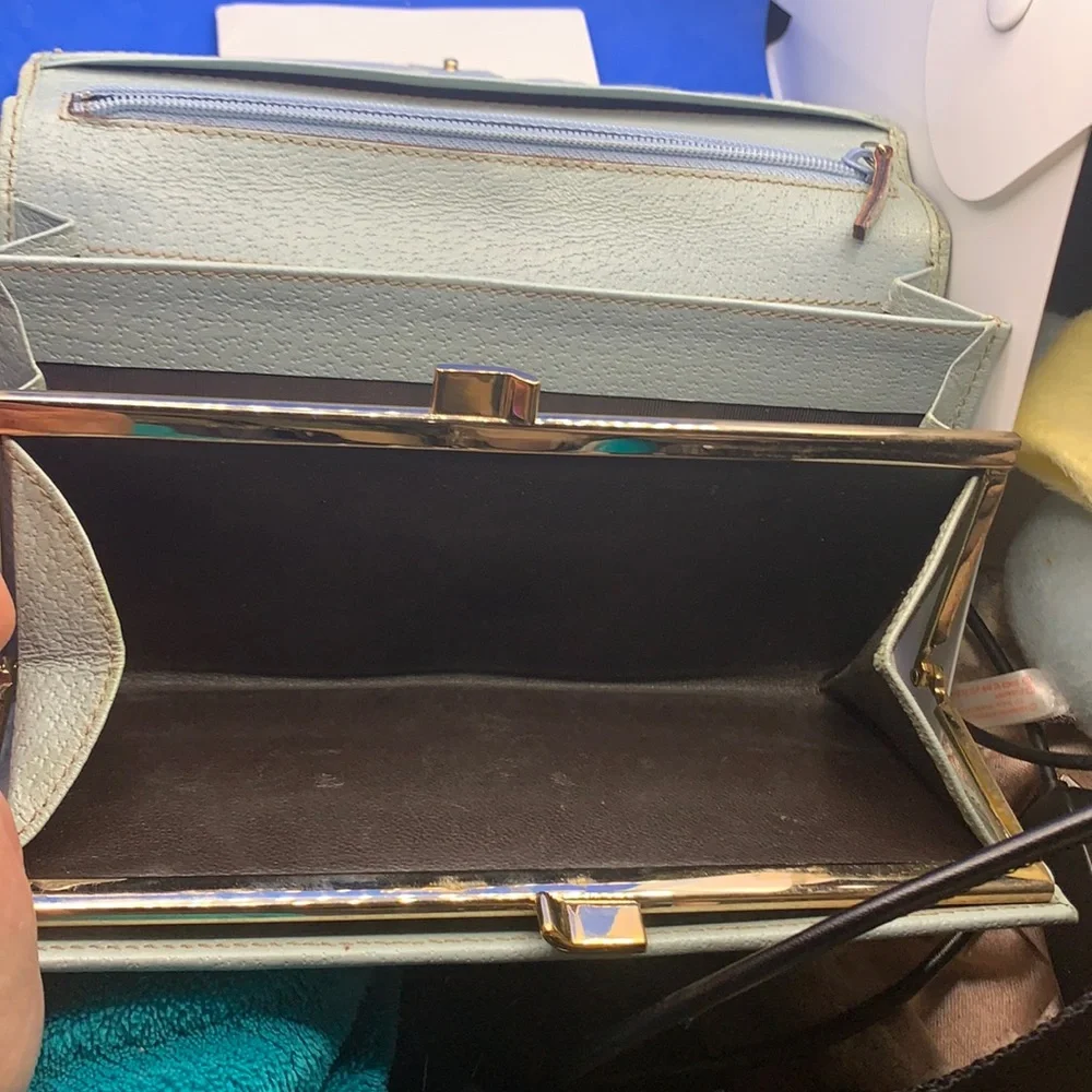 Gucci Guccissima monogram flap wallet brown light blue almost sea foam color. - Picture 8 of 12
